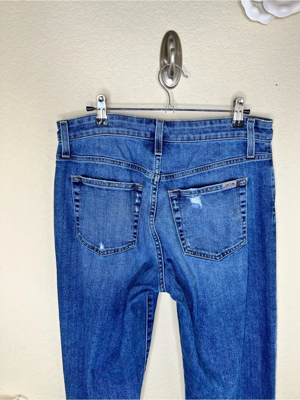 NTM: Joe’s Jeans Size 29 Cropped Straight Kick Flare Raw Hem Distressed Jeans